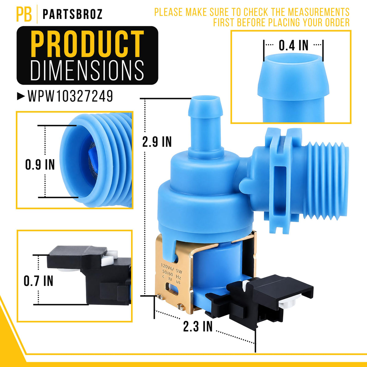 Dishwasher Water Inlet Valve for KitchenAid KUDS30FXWH3