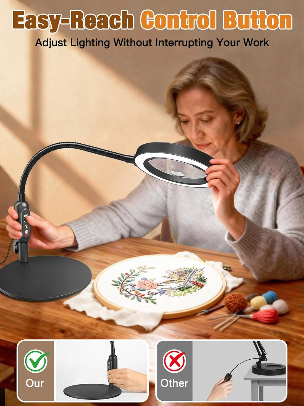 30X 10X Magnifying Glass with Light and Stand, 5 Color Modes Stepless Dimmable, Optical Grade HD Lens, LED Lighted