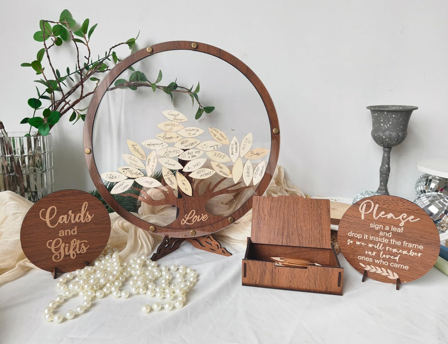 Wedding Guest Book Alternative - Personalized Bridal Shower Party Decorations,Wooden Family Tree Guest Book,Standing