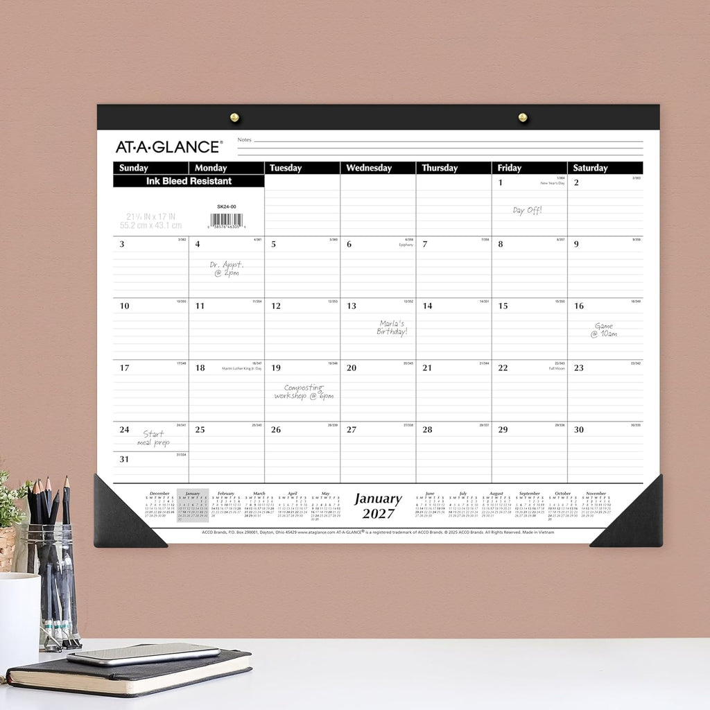 2027 Desk Pad Calendar, Monthly Desk Wall Planner, 21.75" x 17", Ruled Blocks, 3 Pack (AZSK240027)