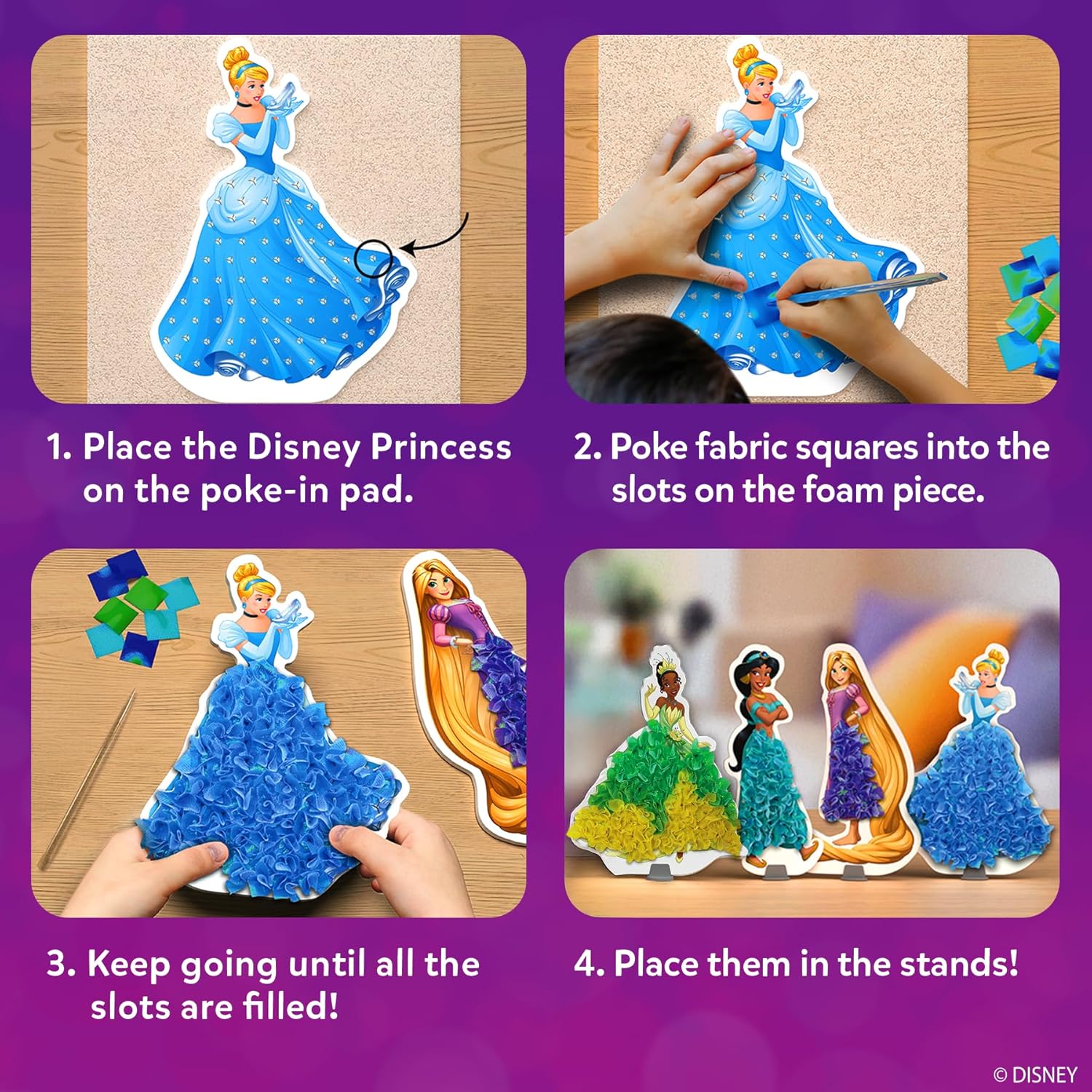 Poke-in Art – Disney Princesses, Wood Craft Kit, Gift for Kids | DIY Mess-Free Fun, Cinderalla, Ariel Fine Motor
