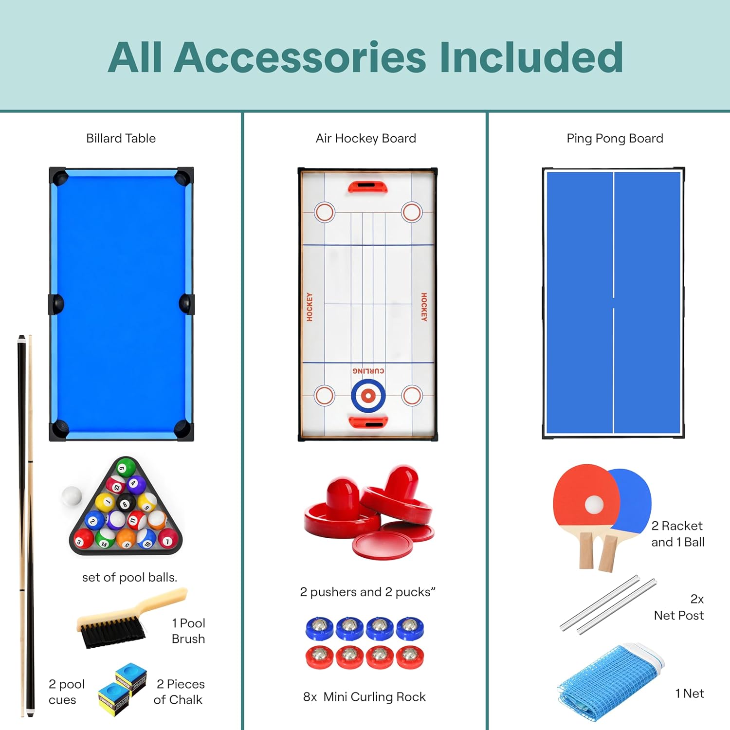 4 in 1 Multi Game Table, 4’x2’ Folding Portable Sports Arcade Games with Accessories, Ping Pong, Air Hockey, Pool