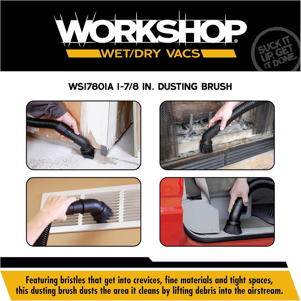 Shop Vacuum Accessories WS17801A Dusting Brush Attachment for Wet Dry Vacuum Cleaners, Fits 1-7/8-inch Extension
