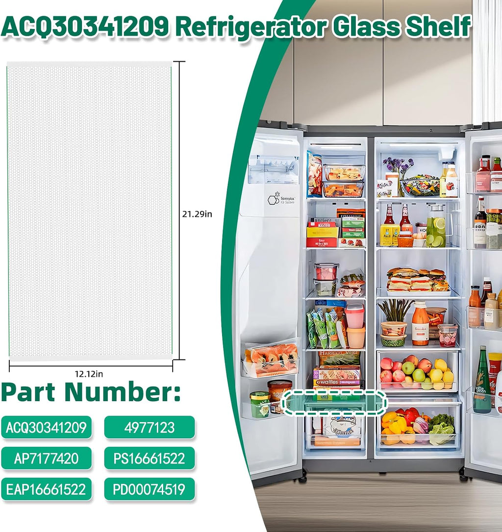 Upgraded ACQ30341209 Refrigerator Glass Shelf Compatible with LG Refrigerator Shelf Replacement Freezer Drawer Cover, Replaces AP7177420 PS16661522 Fridge Assembly Tray