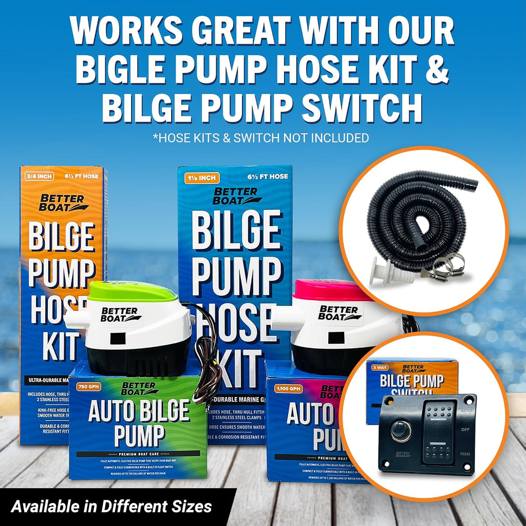 Automatic Bilge Pump 750 GPH 12V with Built-In Float Switch, 3/4 Inch