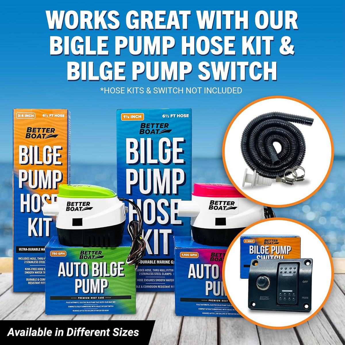 Automatic Bilge Pump 750 GPH 12V with Built-In Float Switch, 3/4 Inch