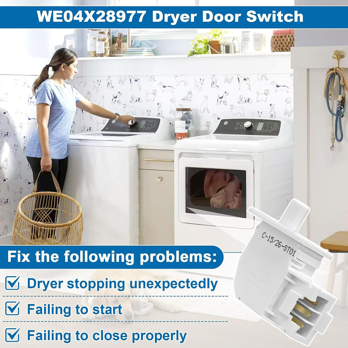 WE04X28977 Dryer Door Switch Replacement for GE/Hotpoint Dryer