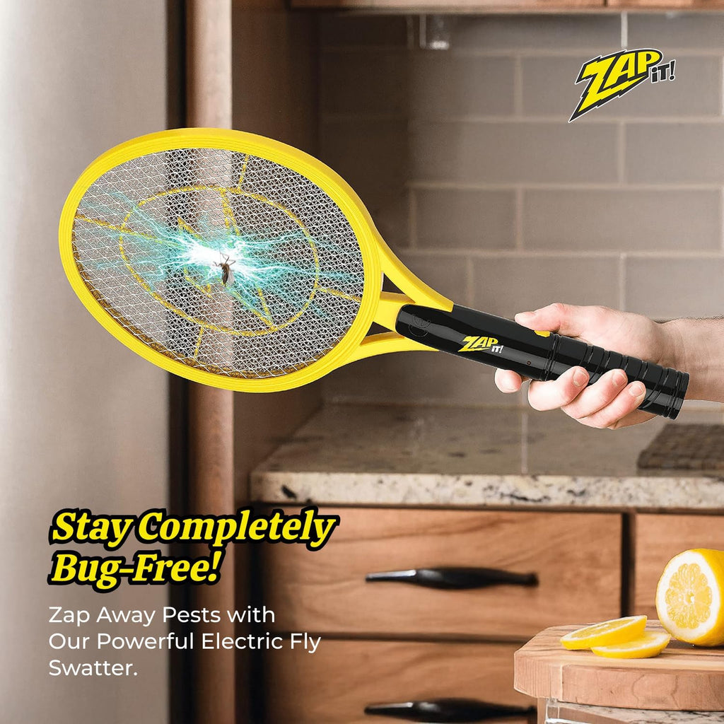 Battery Powered Fly Swatter Racket - 3,500-Volt Mosquito Zapper with 2 AA Batteries Included and LED Light -Medium