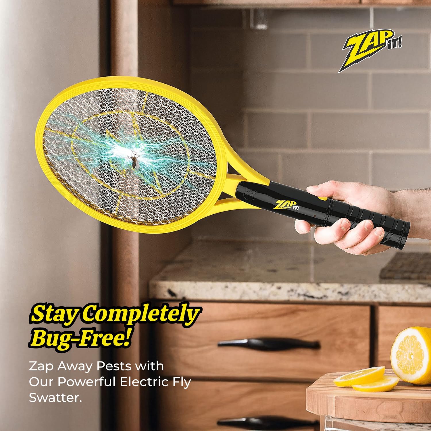Battery Powered Fly Swatter Racket - 3,500-Volt Mosquito Zapper with 2 AA Batteries Included and LED Light -Medium