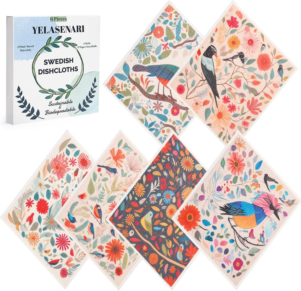 Swedish Dishcloths for Kitchen Reusable 6 Pack Kitchen Towels No Odor Quick-Drying Reusable Paper Towels Reusable