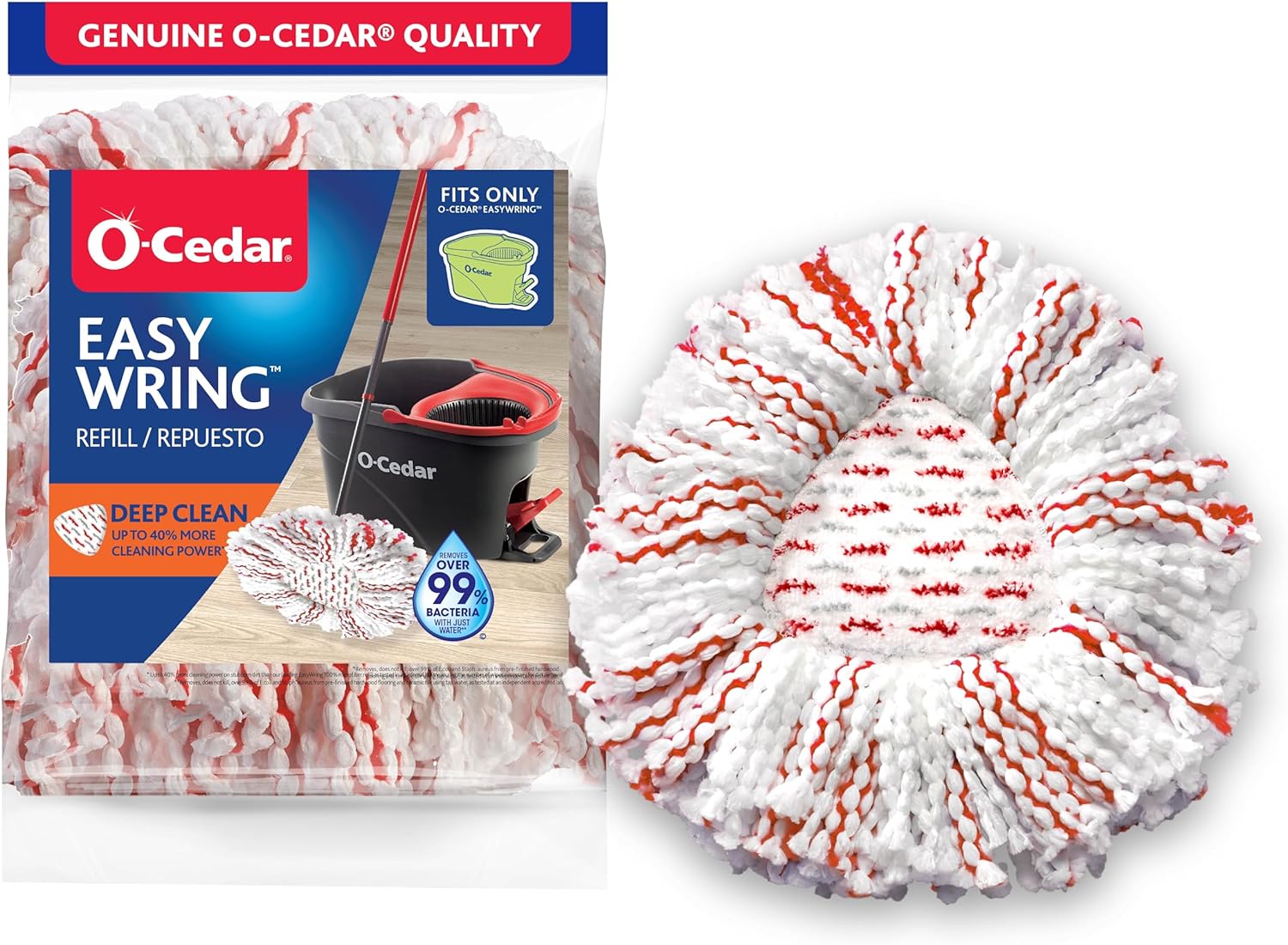 O-Cedar EasyWring Deep Clean Refill (1-Pack) | 40% More Cleaning Power | Microfiber Mop Refill Compatible with