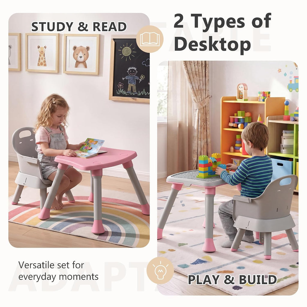 8 in 1 Baby High Chair, Coverts to Dining Booster Seat/Kids Table & Chair Set/Toddler Building Block Table/Kids