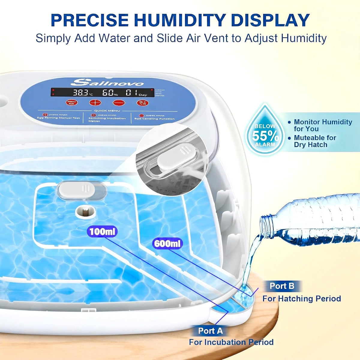 24 Egg Incubators for Hatching Eggs, 360° View with 4 Modes, Blue