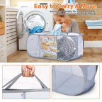 Durable Collapsible Foldable Pop Up Laundry Hamper, Sturdy 3 Compartments, Handy Pocket & Easy to Sort Clothes