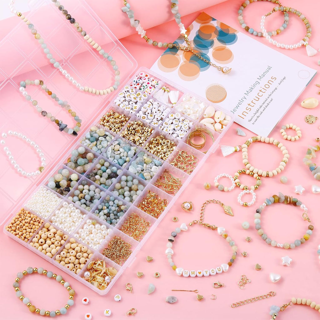 1927 PCS Jewelry Making Supplies Kit, Charm Bracelet Making Kit for Adults, Natural Stone Beads for Irregular Natural