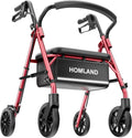 Walkers for Seniors with Seat, Portable Rollator, Red | 16 lb Lightweight, 5-Level Height Adjustable, 22" Wide for