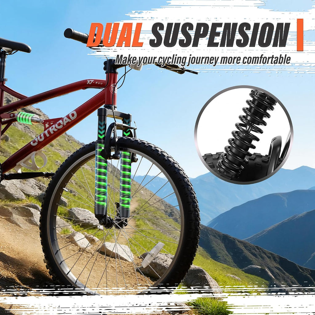 Outroad Mountain Bike, 26 inch Outdoor Cycling Bike, 7-Speed/High-Carbon Steel/V Brake MTB Bicycle, Adjustable