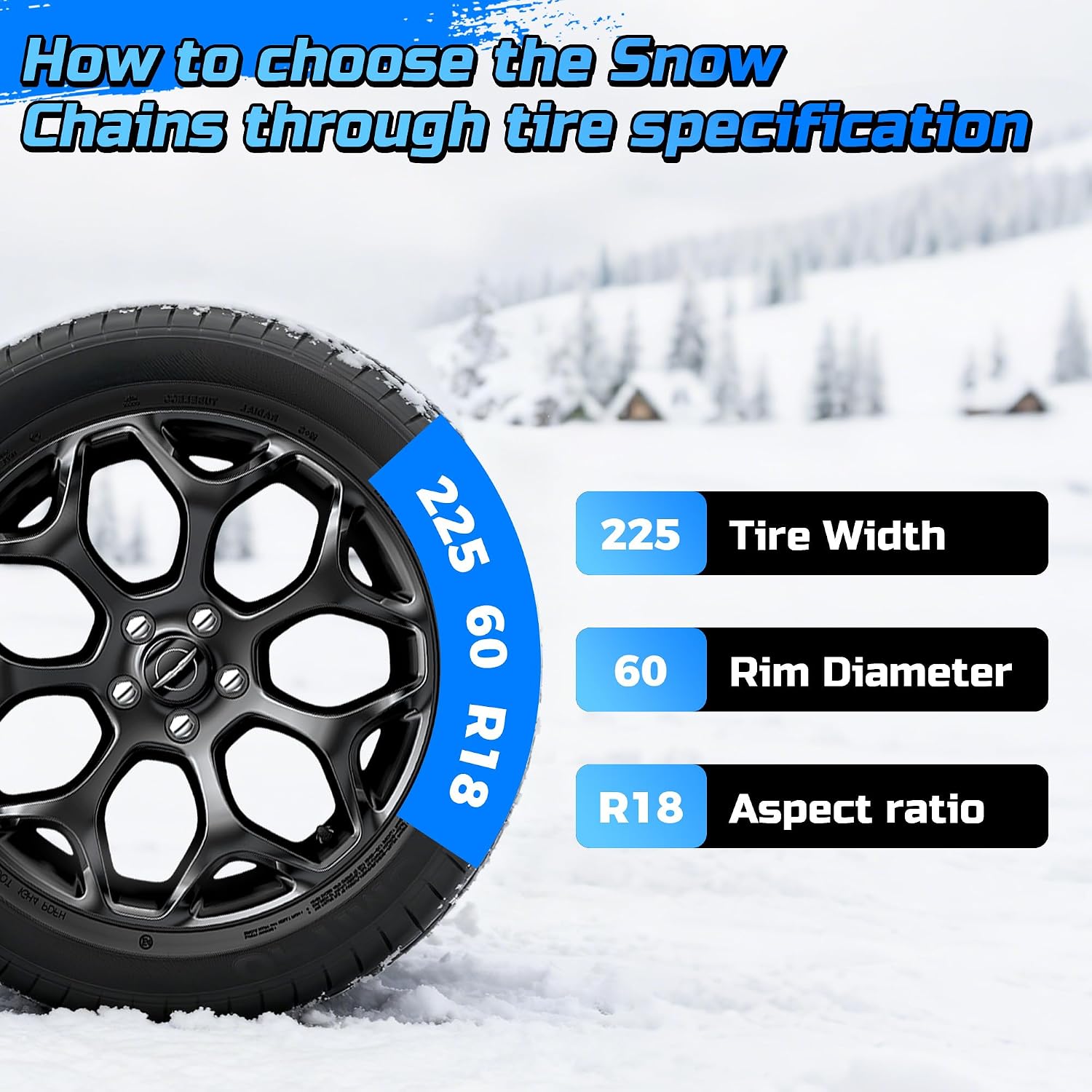 Auto Tightening Snow Chains Tire Chains Quick Easy Installation HKN120 Set of 2 for Cars SUV Pickup Trucks RV 215 225