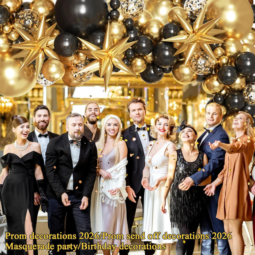 Black and Gold Balloons Arch Kit Garland, Black Gold Confetti Balloons for 2026 Graduation Decorations Class Grad