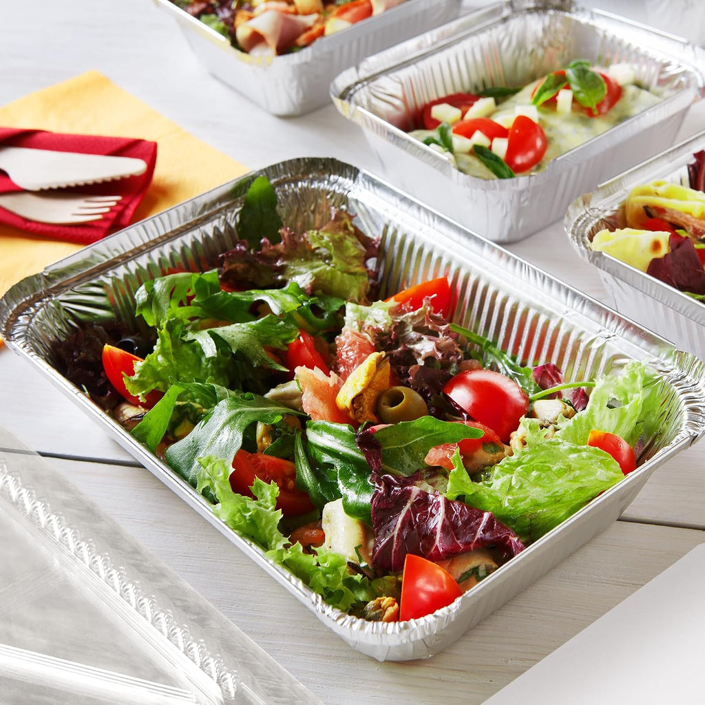 Aluminum Pans with Lids - 50 Count - 1LB Oblong Pans (5"x4")- To Go Containers with Lids - Disposable Tin Foil Pans
