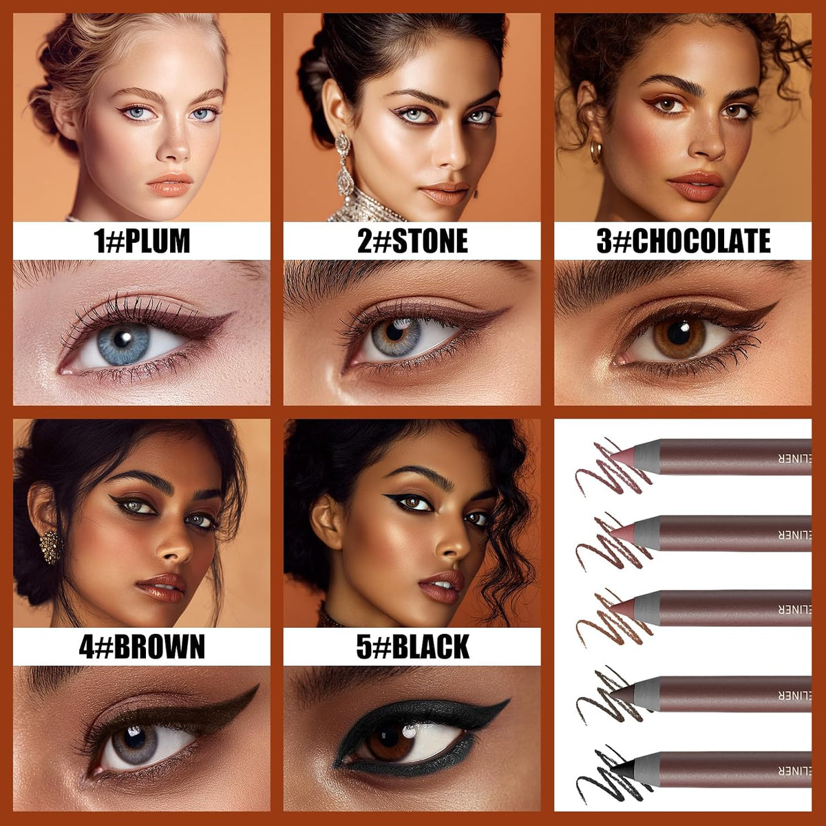 5 Colors Waterproof Eyeliner Pencil Set,Smooth Creamy Formula