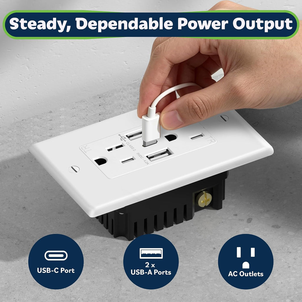 TOPGREENER 4.2A Dual Type A&C USB Wall Outlet, Charging Power Receptacle