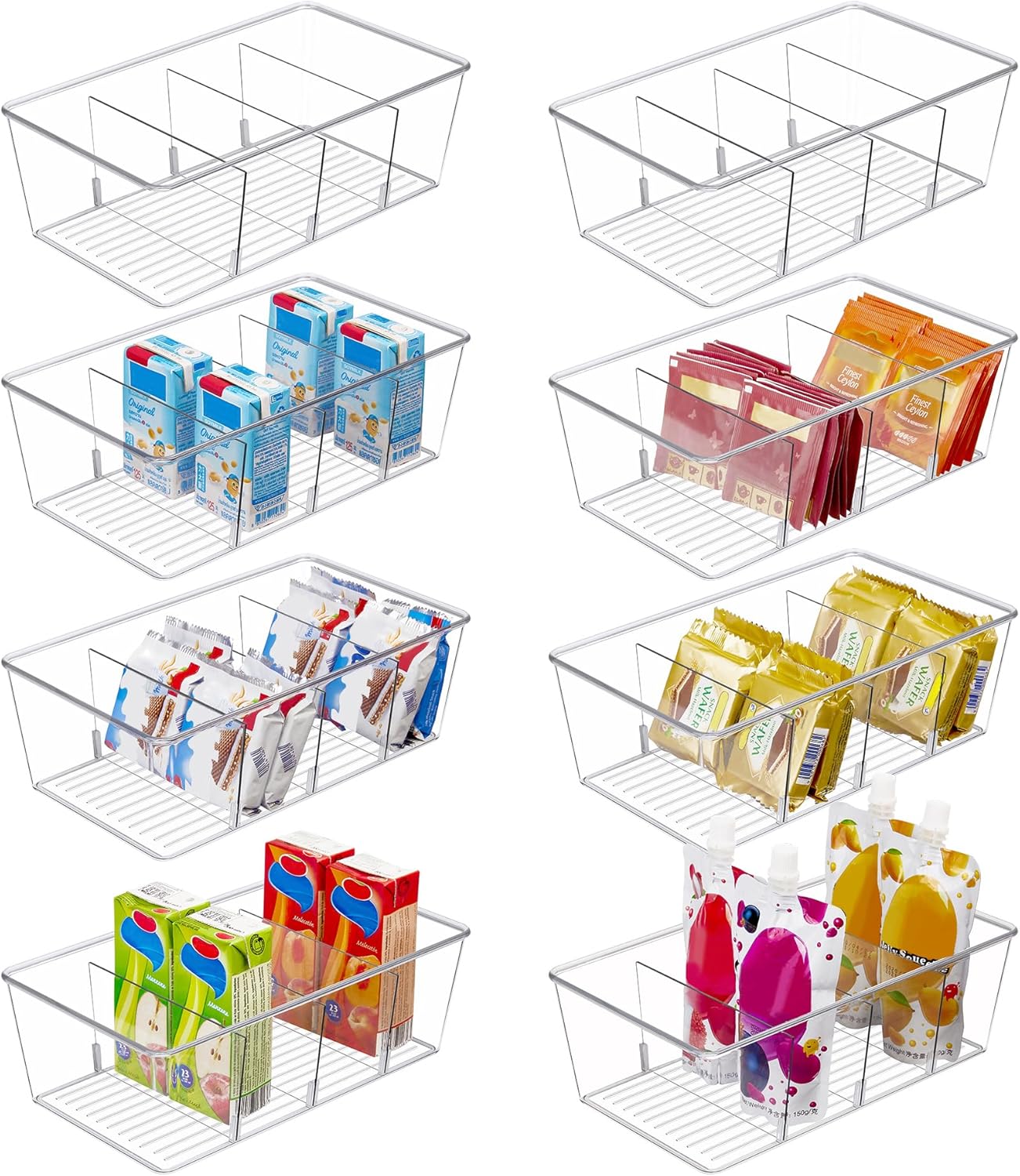 8 Pack Food Storage Organizer Bins, Clear Plastic Bins for Pantry, Kitchen, Fridge, Cabinet Organization and Storage