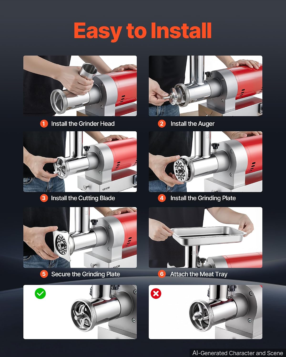 661 Lbs/Hour800 W Machine, 1.5 HP Electric Mincer with 2 Grinding Plates, Sausage Kit Set Meat Grinder Heavy Duty