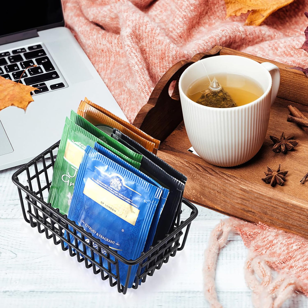 2 Pack Sugar Packet Holder, Stackable Metal Sugar Basket for Restaurant, Tea Bag Organizer, Black Small Condiments