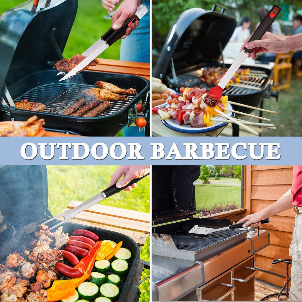 BBQ Grill Accessories Set of 7, Stainless Steel Grilling Tools Set with Storage Bag, Heavy Duty Grill Spatula, Tong