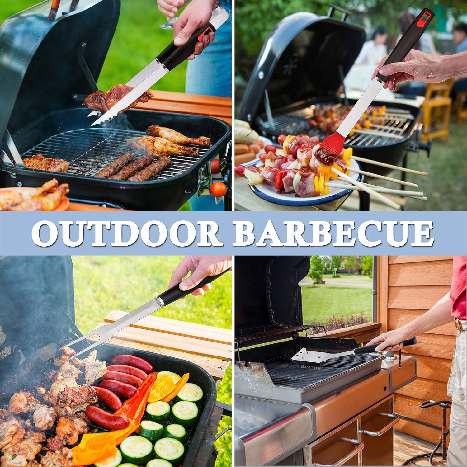 BBQ Grill Accessories Set of 7, Stainless Steel Grilling Tools Set with Storage Bag, Heavy Duty Grill Spatula, Tong