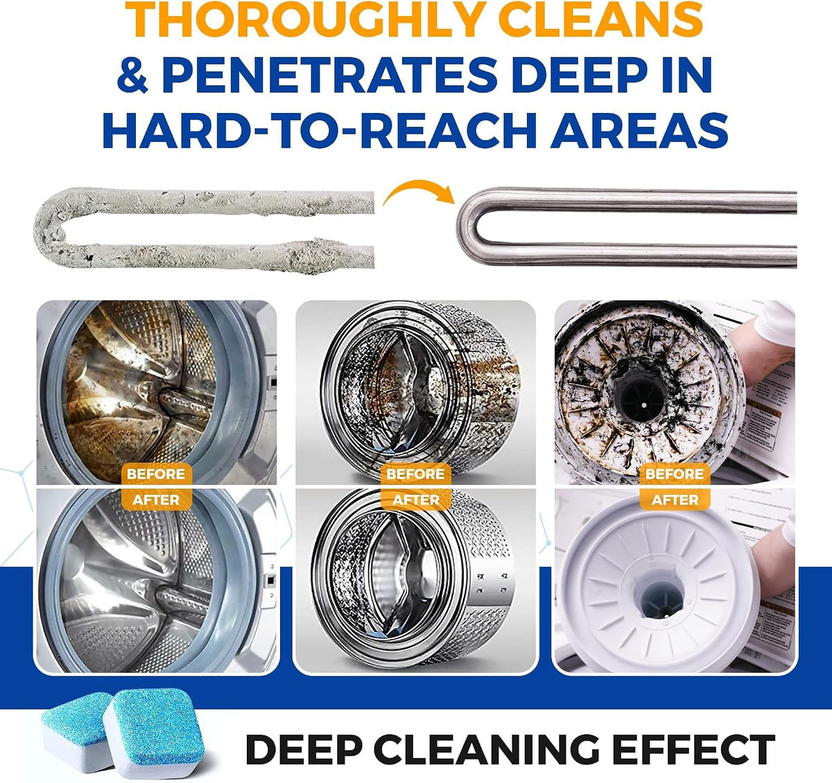 Washing Machine Cleaner Tablets 24 pack Powerful Descaler -Deep Cleaning for HE Front Loader & Top Load Washer Septic