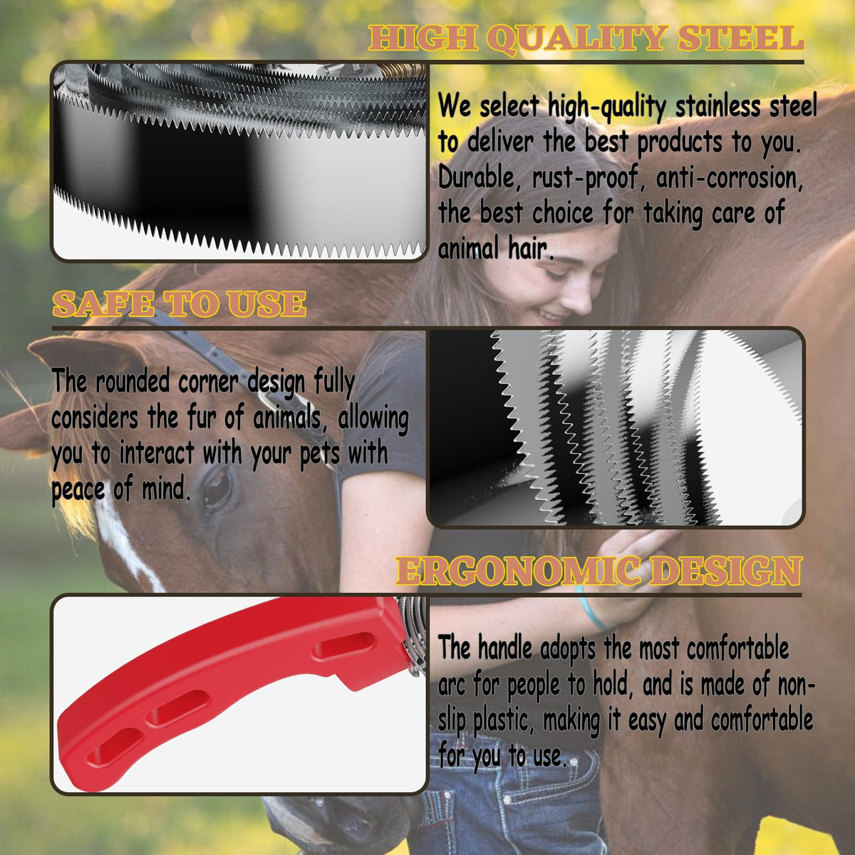 6 Rings Curry Comb Horse Brush, Horse Grooming Supplies for Horses