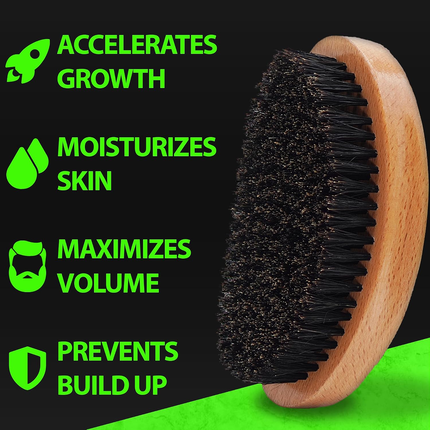 GROW Beard Brush & 360 Wave Brush for Men - Natural Boar Bristle For Fuller, Thicker Hair, Beard & Mustache - Premium