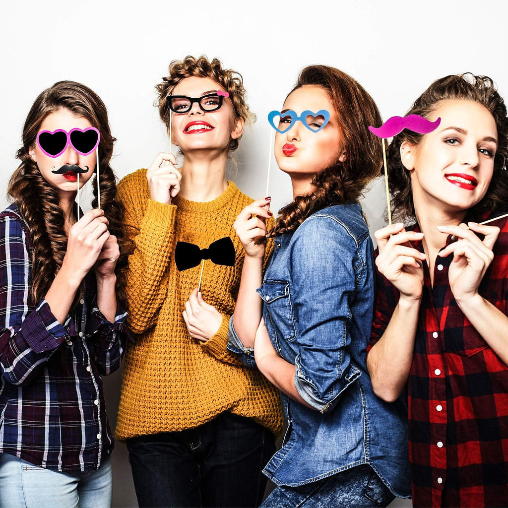 60 Pcs Photo Booth Props, Mustache Glasses Hats Lips(Classic)