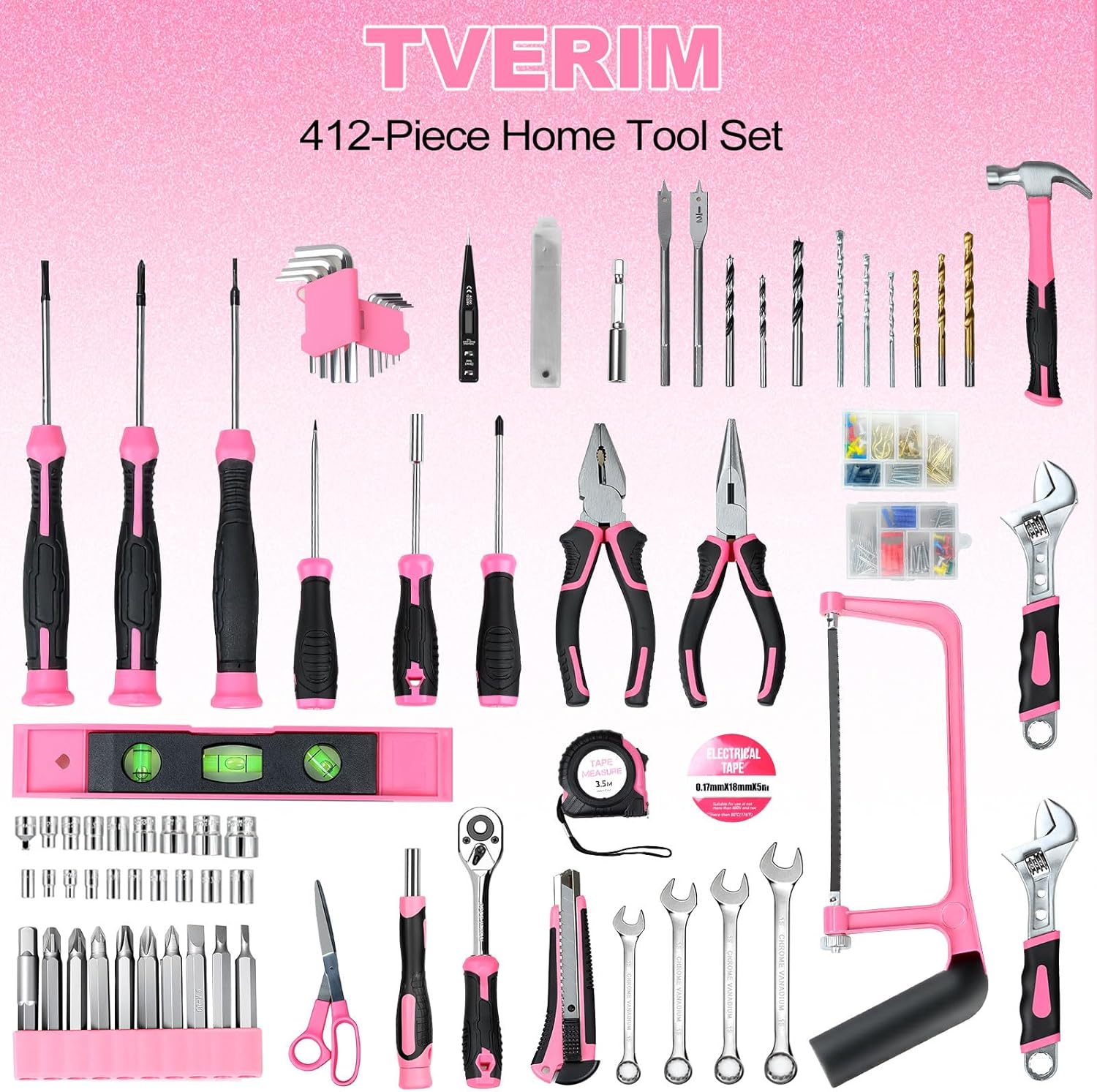 Tool Set- 412 Piece Home Repair/Auto Tool Kit, Storage Organizer with Drawers, Toolbox Storage Case for Women & Men