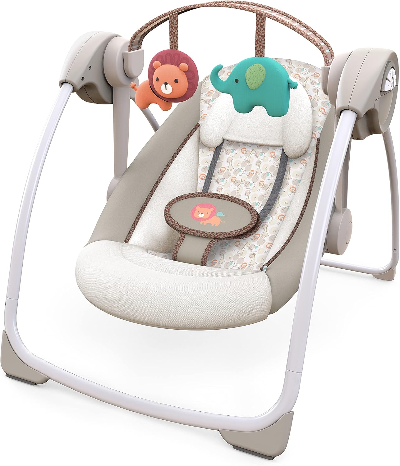 Soothe 'n Delight Compact Portable 6-Speed Plush Baby Swing with Music, Folds Easy, 0-9 Months 6-20 lbs (Cozy Kingdom)