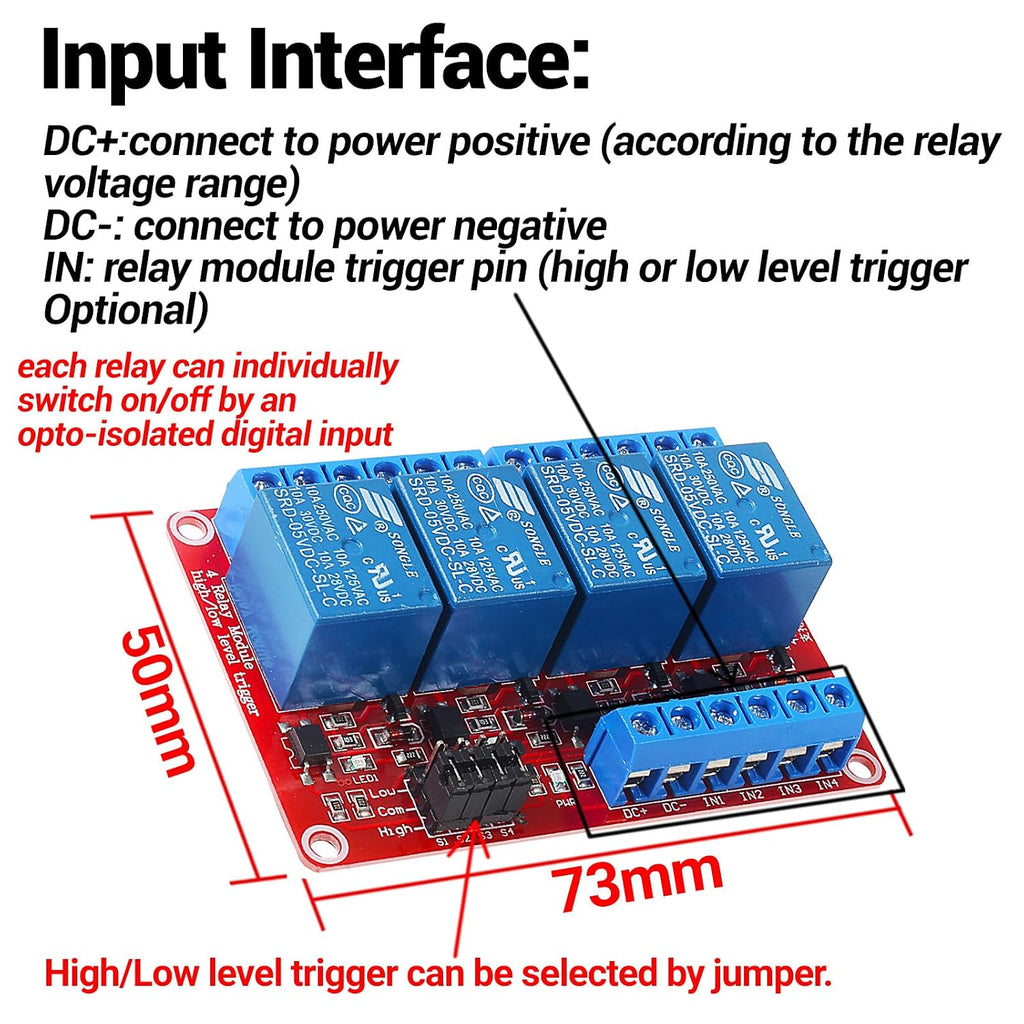 4 Channel 5V Relay Module with Optocoupler High/Low Trigger for Raspberry Pi Arduino