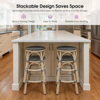Bar Stools 25" Round French Set of 2 Backless Black