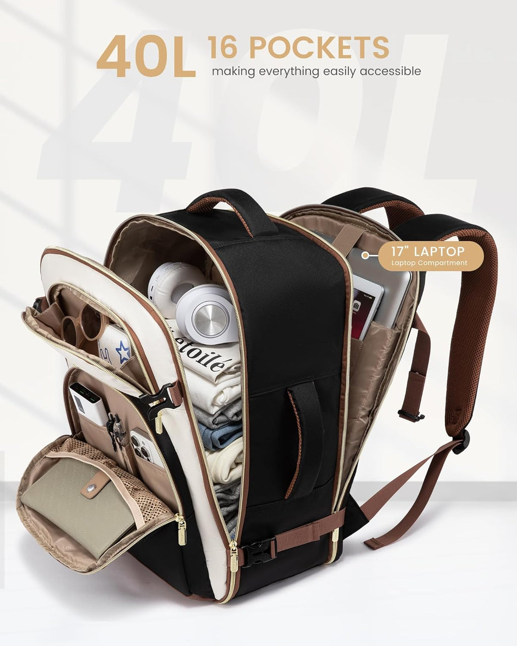 Travel Backpack for Women, 40L Airline Approved Carry On Backpack Luggage with 3 Packing Cubes, TSA Personal Item