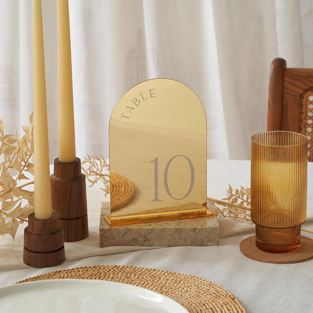 Beautiful Gold Wedding Table Numbers with Stands - Acrylic Signs 1-15