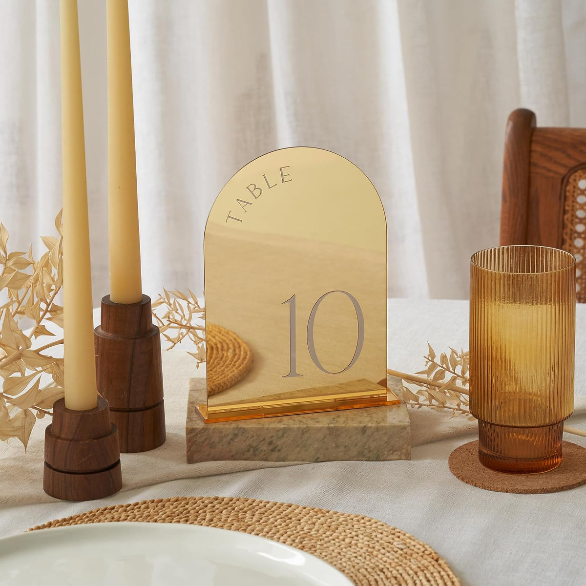 Beautiful Gold Wedding Table Numbers with Stands - Acrylic Signs 1-15