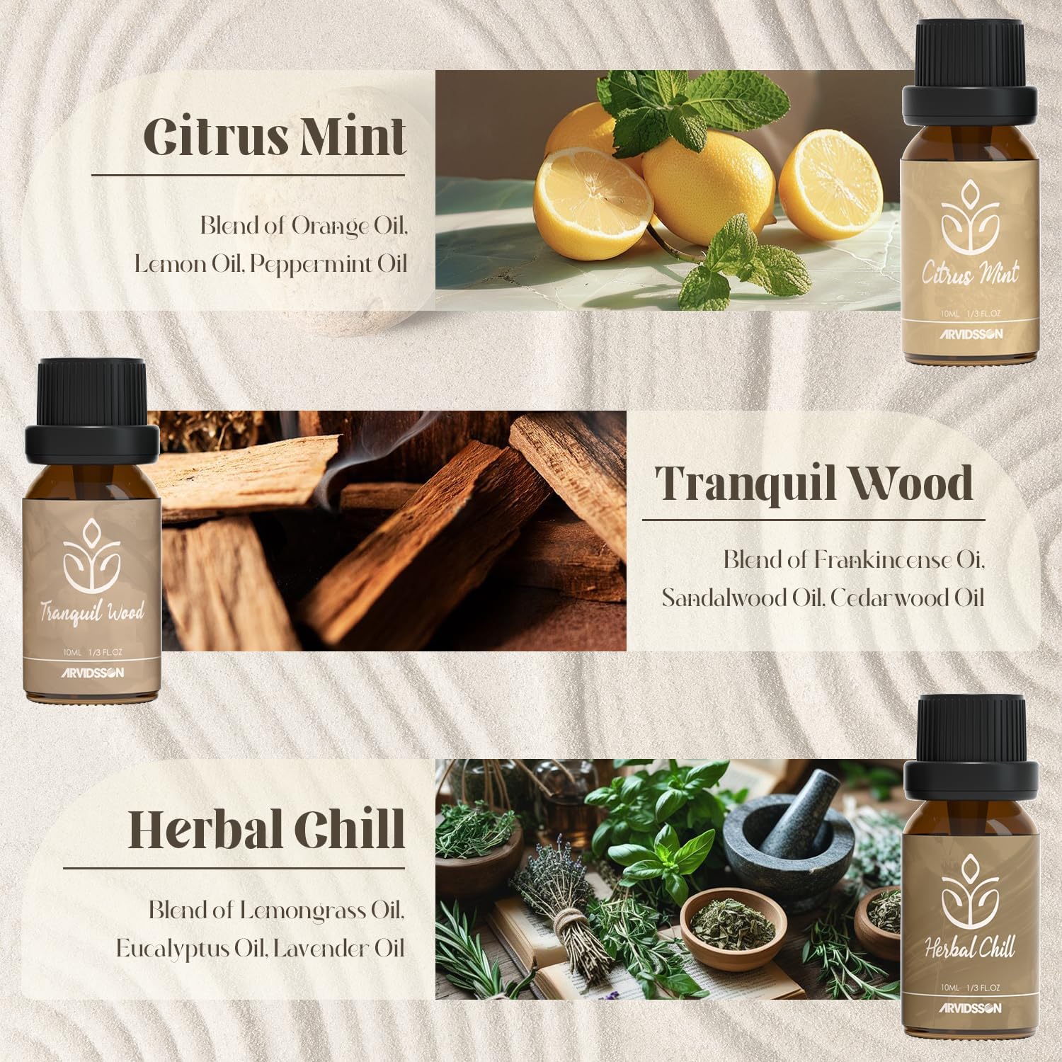 Zen Essential Oils Set, Nautal Tranquil Essential Oil for Diffusers for Home - Zen Garden, Lavender Dream, Serene