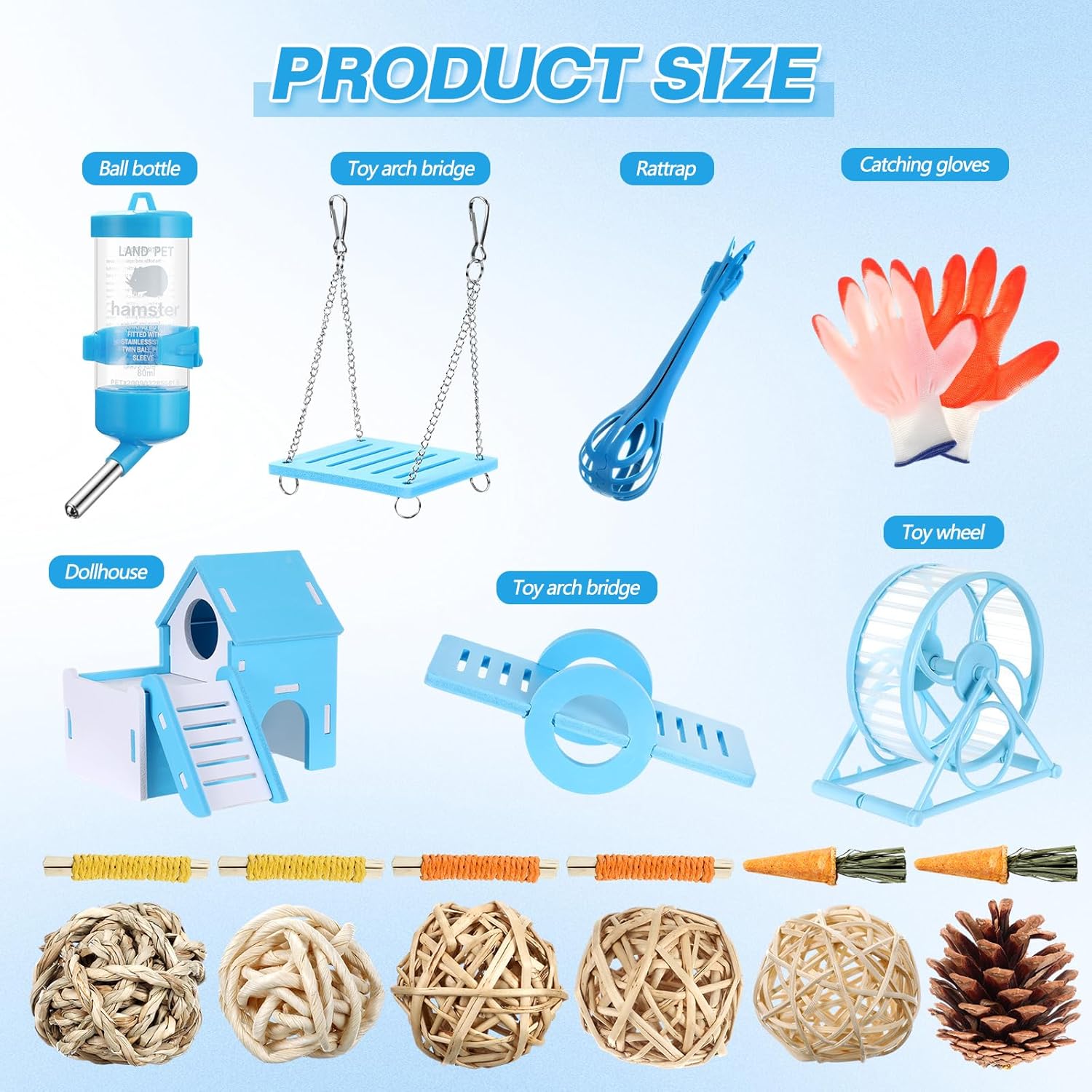24 Pcs Small Guinea Pig Starter Kit Essentials for Hamster Cage Accessories Toys House Bed Cage Cleaner Food Bowl