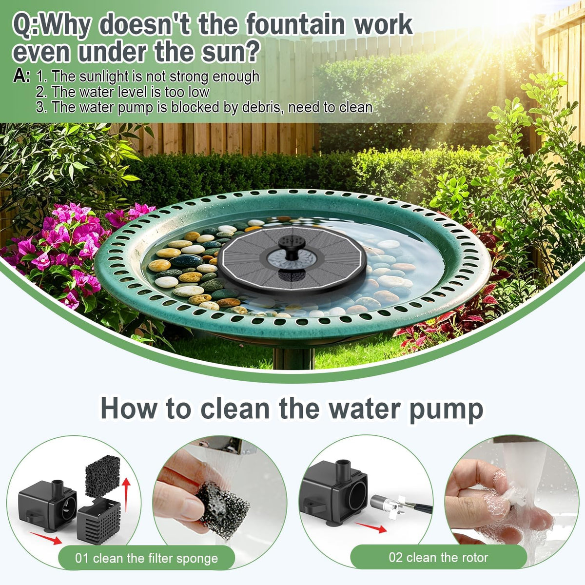 Solar Fountain for Bird Bath Direct Sunlight High Efficiency 3.5W Glass Panel Solar Water Fountain Outdoor Garden