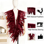 Burgundy Feather Trim for DIY Sewing Crafts, 10-12inch 2 Yards