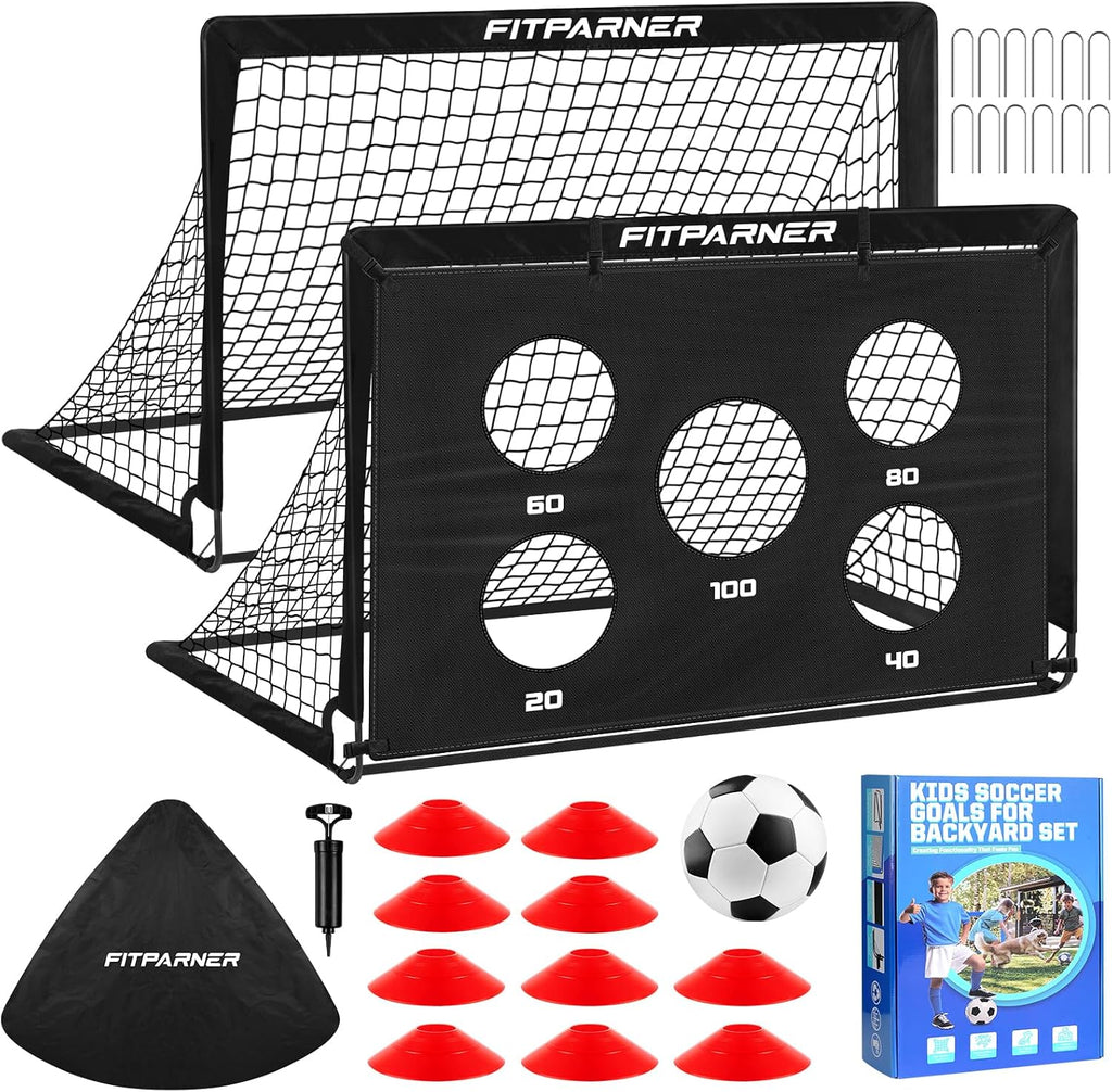 Soccer Goal,Backyard Soccer Goals for Kids 2 Pack,4x3/6x4 FT Portable Toddler Soccer Nets with Target,Ball &