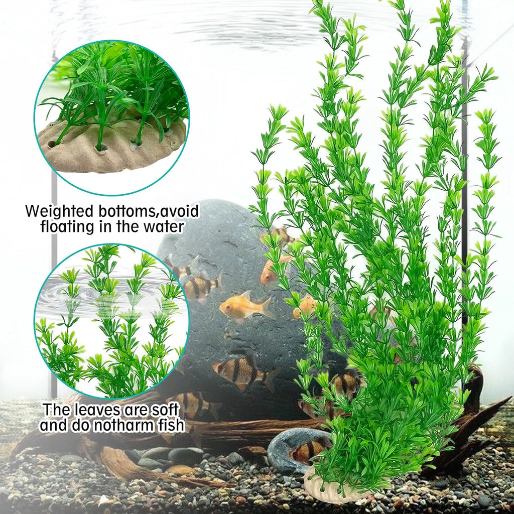 23" Tall Aquarium Plastic Plants - 2 Pack Soft Fish Tank Decor, Artificial Green Grass Cluster for Aquariums, Safe
