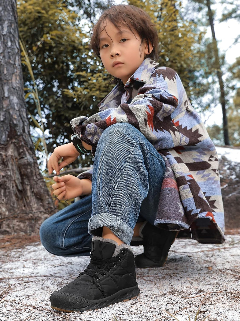 Boys Snow Boots Winter Waterproof Slip Resistant Cold Weather Shoes（Little Kid/Big Kid
