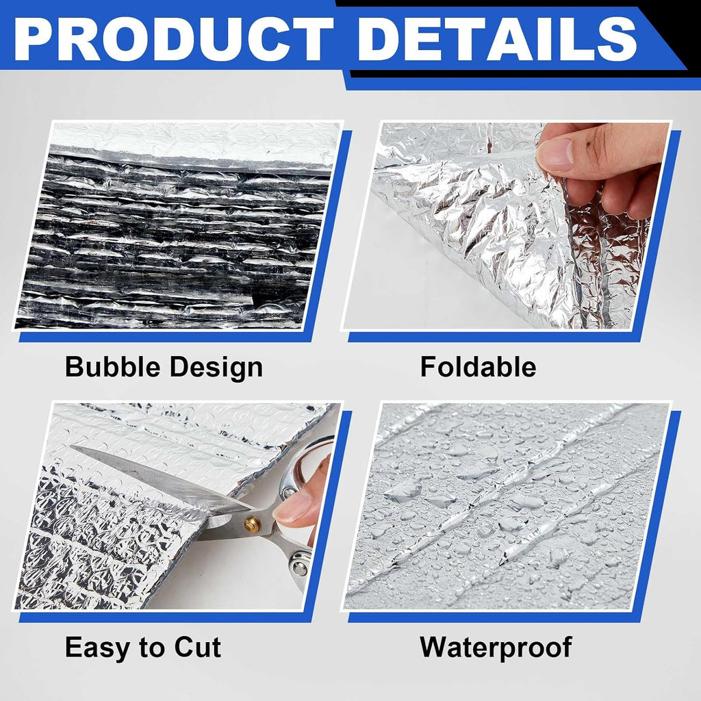 16 Pack 24'' x 48'' Self-Adhesive Garage Door Insulation Kit 2 Car Panel 0.24'' Thick Double Bubble Insulation for